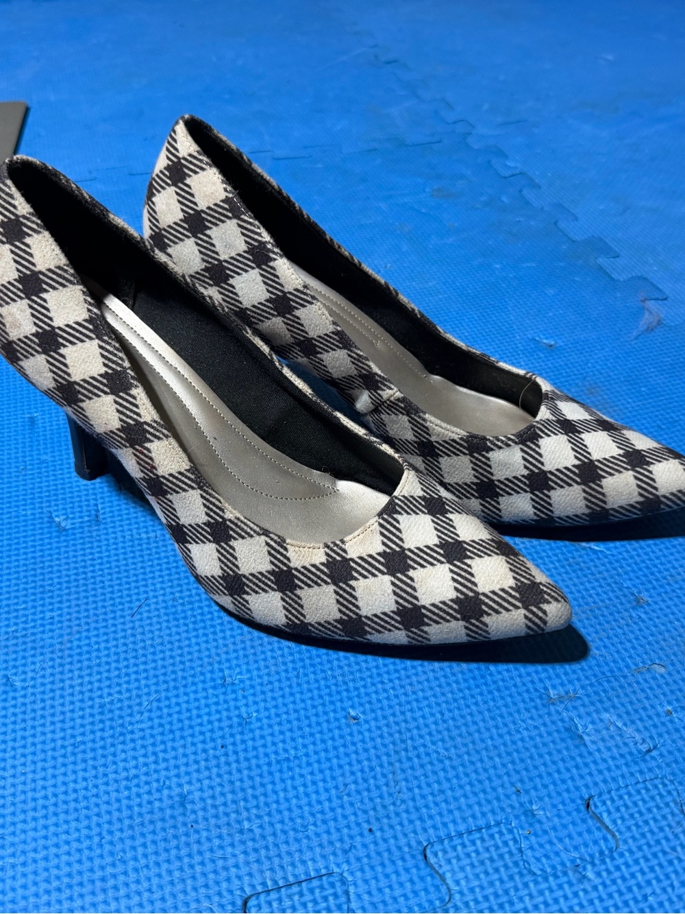 comfort plus by Predictions Black and White Plaid Pointed-Toe Pumps